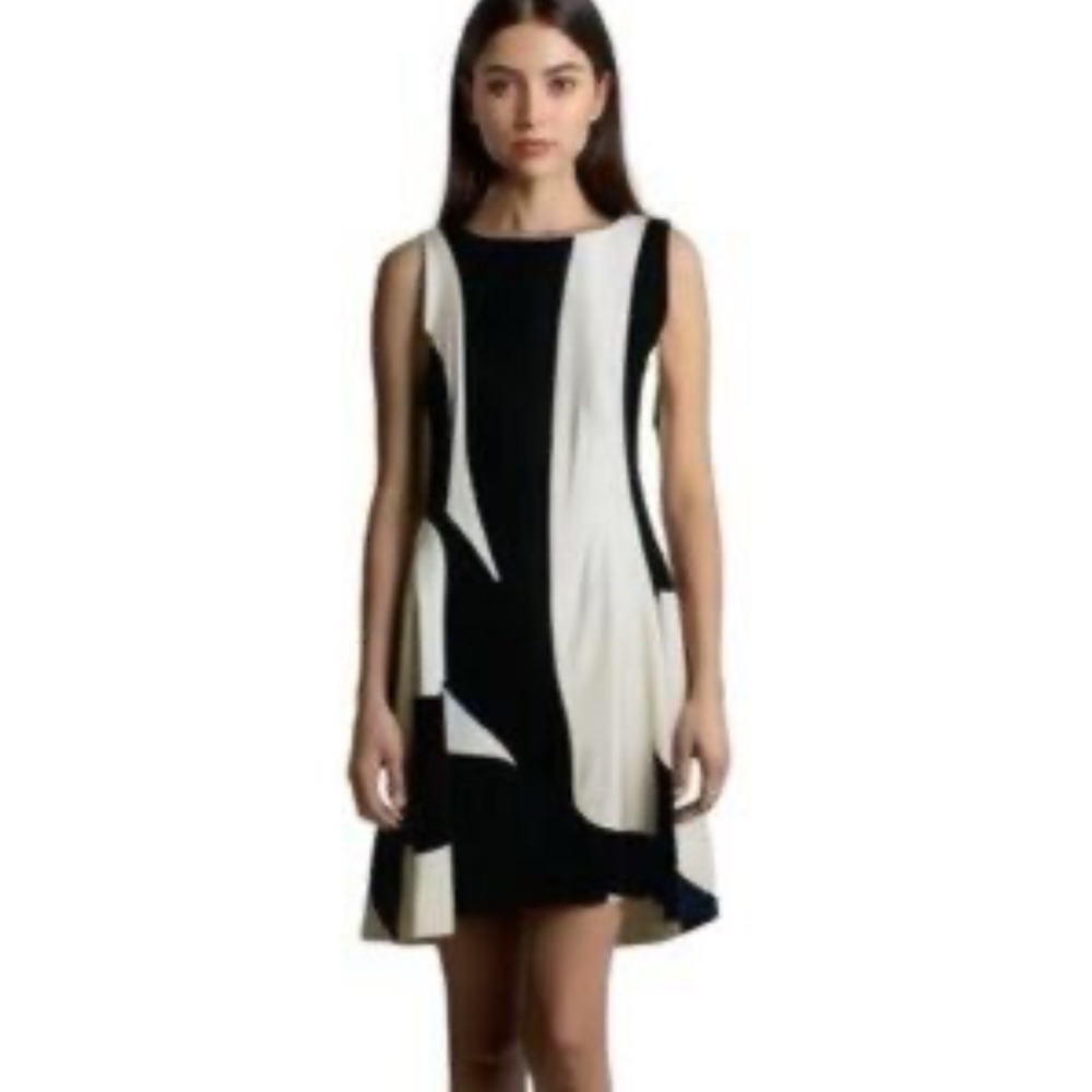 Banana Republic Abstract Sheath Dress Women 8 Black Cream NWT